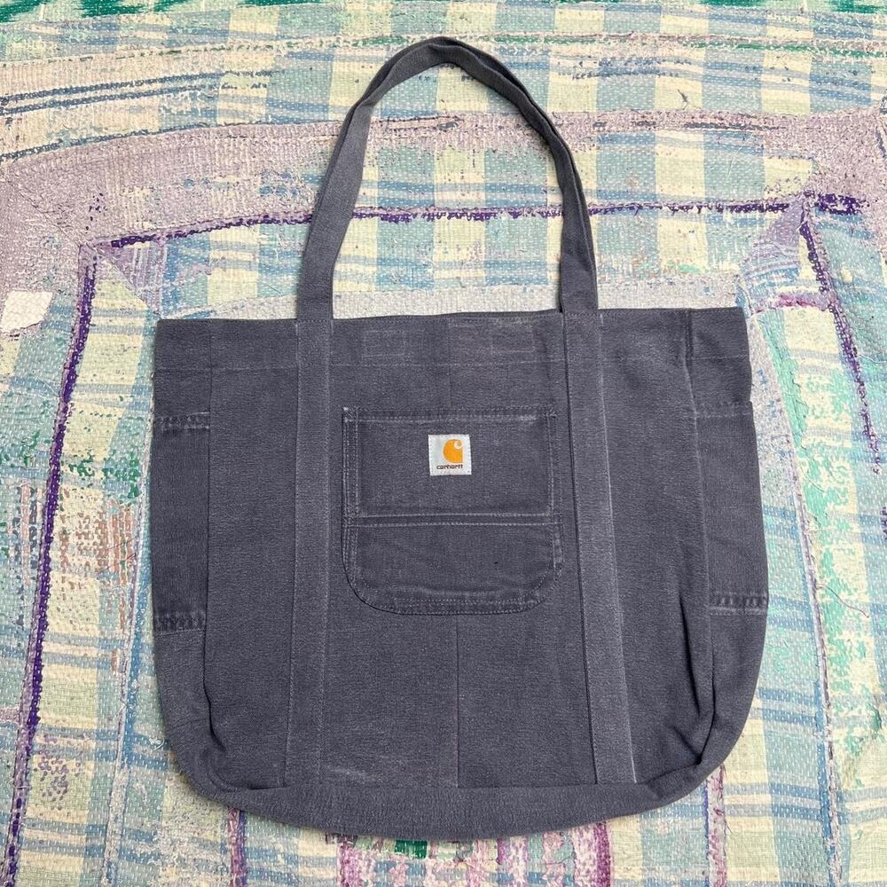 Gray upcycled carhartt tote bag